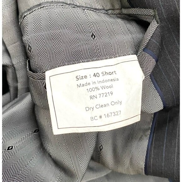 Joseph & Feiss 40S Dark Gray Pinstriped 100% Wool 2 Btn Blazer Sport Coat Jacket - Picture 6 of 7